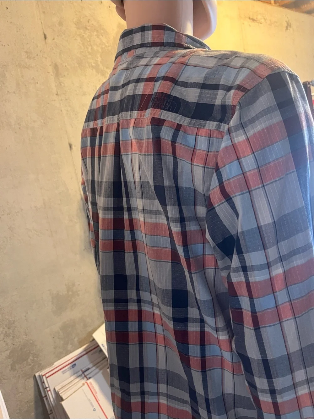 The North Face Men's Plaid Button-Down Shirt in Navy, Coral and Light Blue